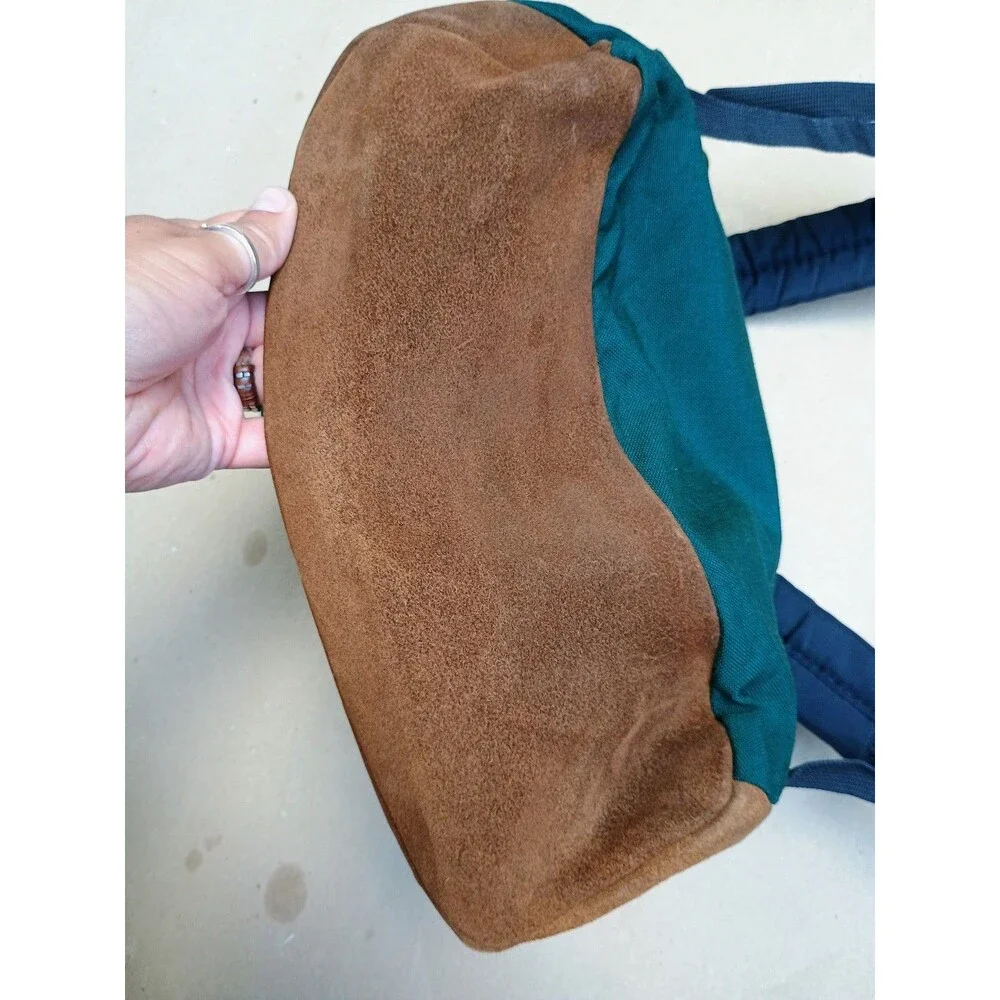 JanSport Backpack Forest Green Aztec Trim Suede Bottom USA Vintage 90s